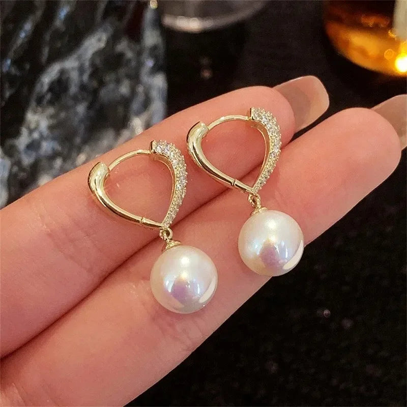 Elegant Zircon Crystal & Simulated Pearl Earrings – Luxury Statement Studs for Women