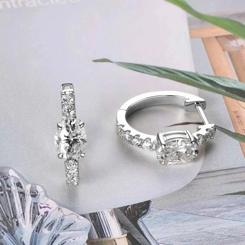 D Color 1ct Moissanite Oval Hoop Earrings – S925 Sterling Silver, VVS1, Excellent Cut