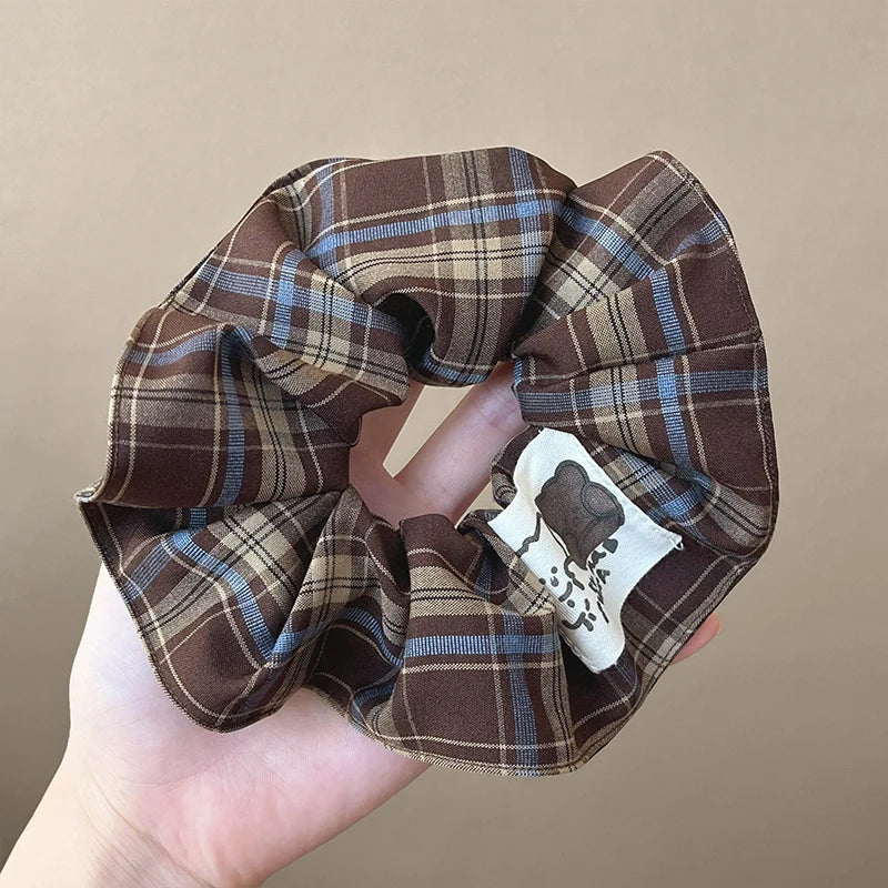 Oversized Plaid Square Scrunchie – Soft Elastic Hair Band