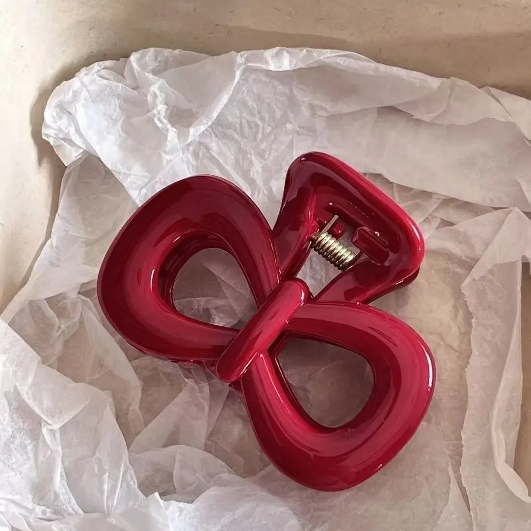 2pcs Women Vintage Red Polka Dot Ribbon Bow Shark Clip Hairpin Hair Claw Crab Barrettes Elegant Headwear Hair Accessories Gift