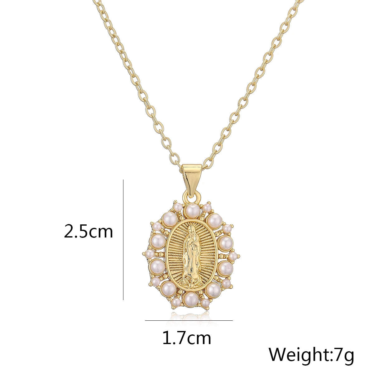 2025 New Arrival Classic Design Virgin Mary Pendant Necklaces For Women Gold Color Pearl Jewelry