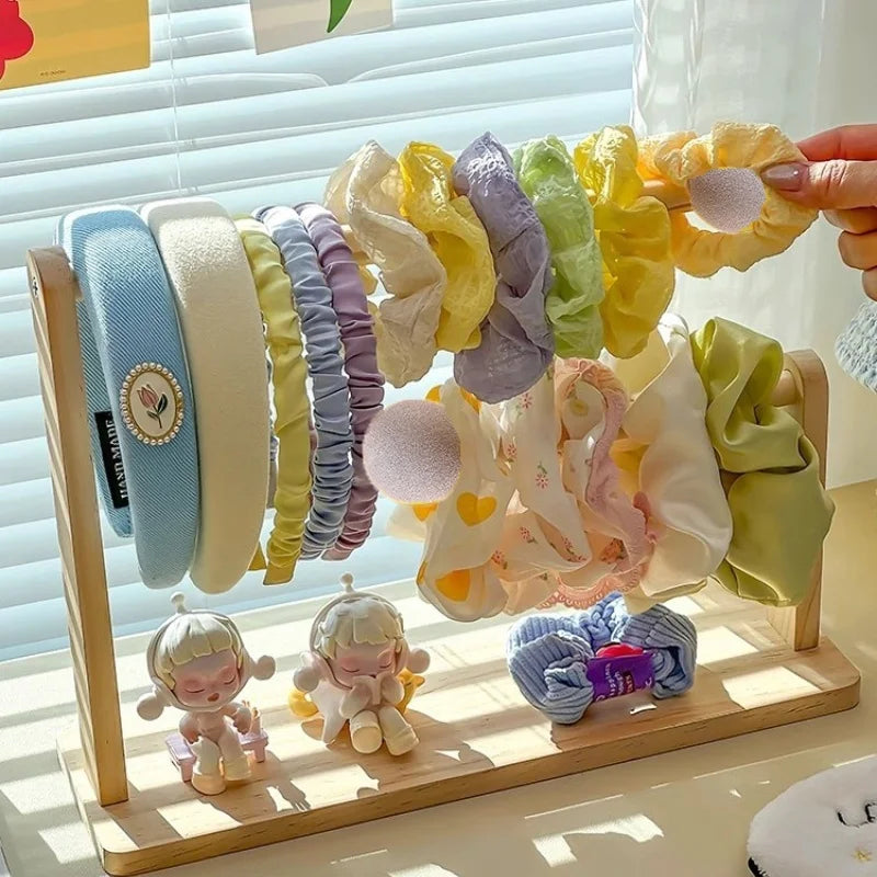 double-layer Scrunchie Holder, Wood Hair Tie Holder Organizer,Bracelet Holder,Hair Tie Storage,Female Headband Display Stand ﻿
