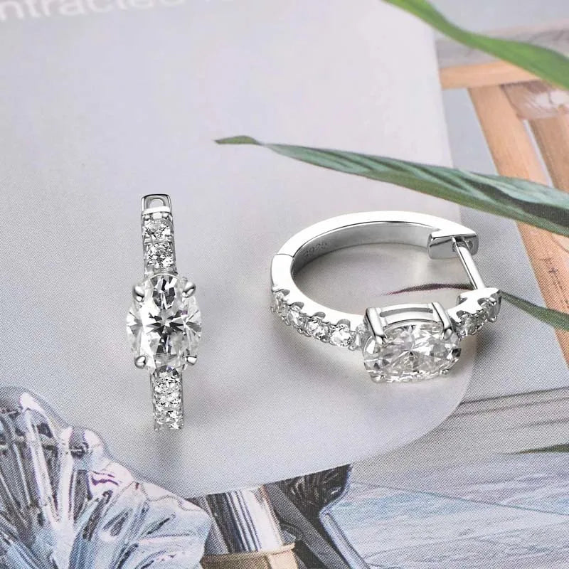 D Color 1ct Moissanite Oval Hoop Earrings – S925 Sterling Silver, VVS1, Excellent Cut
