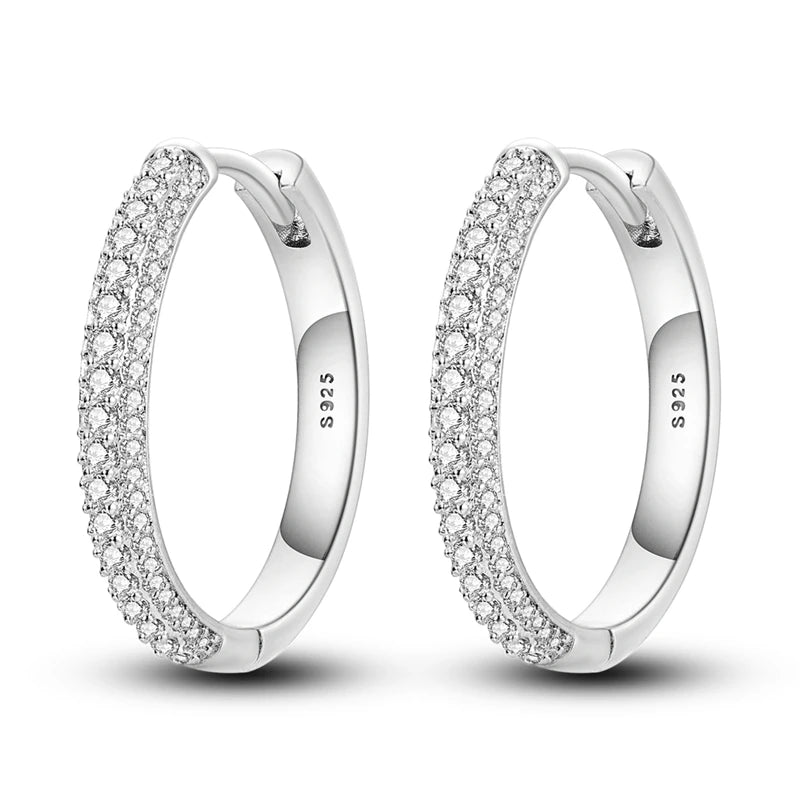 925 Sterling Silver Earrings Women Double Side Pave White Zirconia Large Hoop Earring For Anniversary Wedding Jewelry Gifts