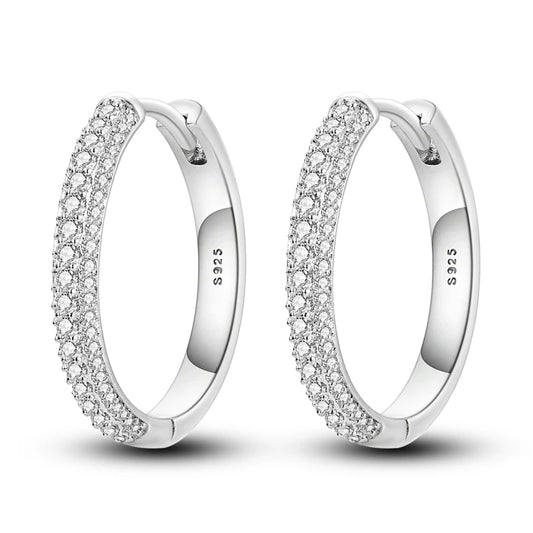 925 Sterling Silver Earrings Women Double Side Pave White Zirconia Large Hoop Earring For Anniversary Wedding Jewelry Gifts