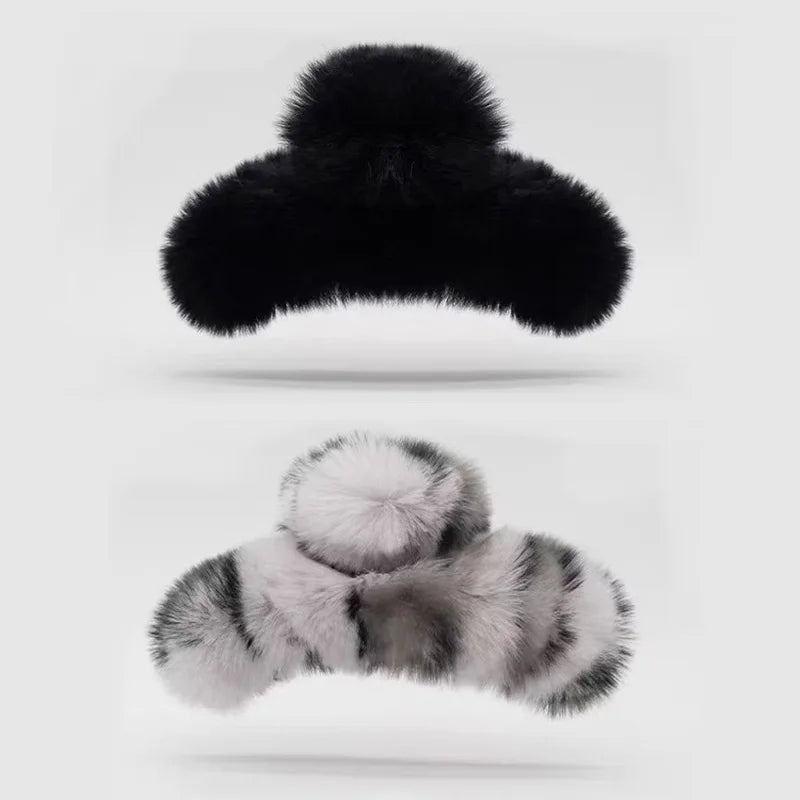 1/2PCS Large plush clip with a high-end feel, autumn and winter furry hair clip, women's temperament, and hair styling