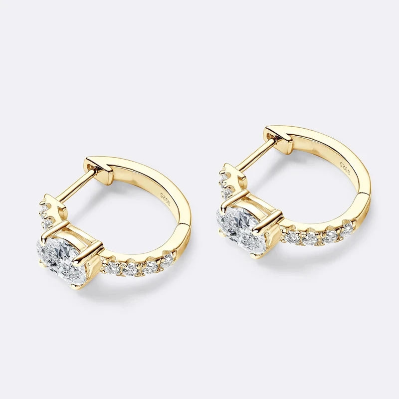D Color 1ct Moissanite Oval Hoop Earrings – S925 Sterling Silver, VVS1, Excellent Cut