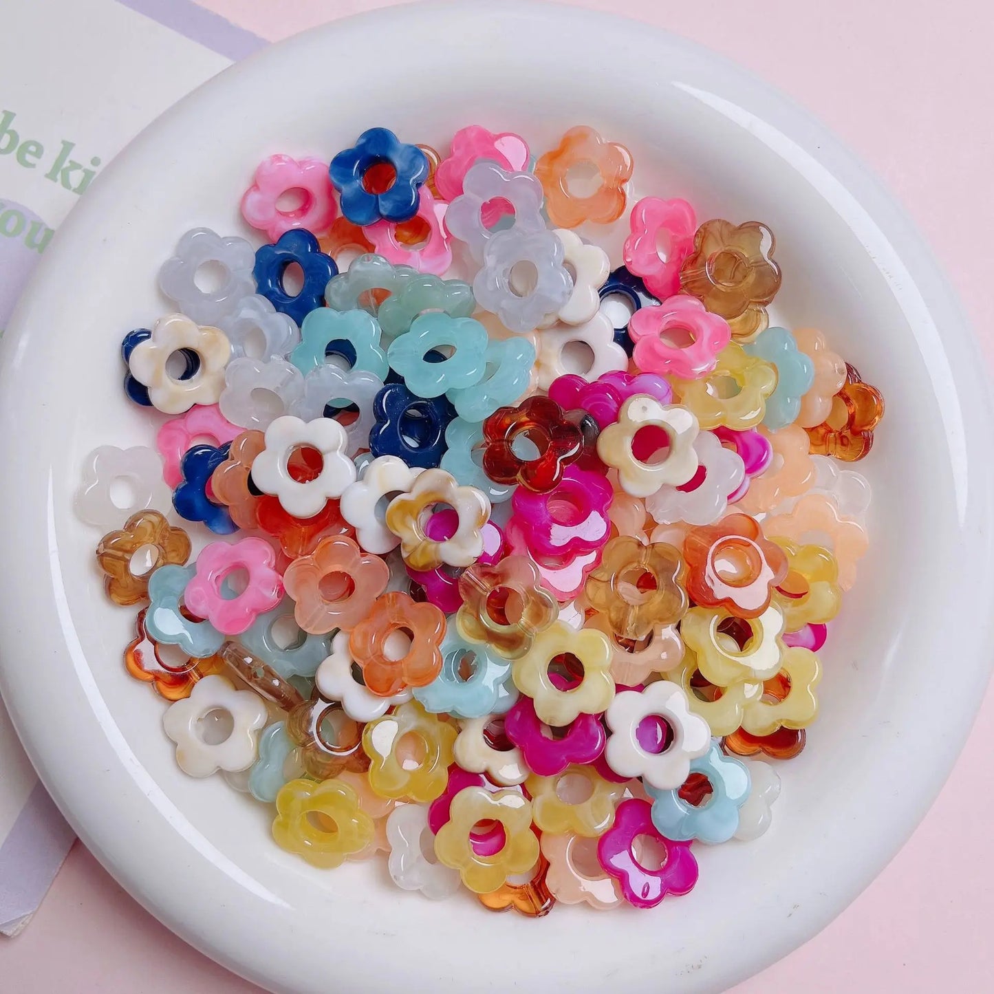 50pc 14mm Acrylic Multicolor Flower Beads For Hairpin Jewelry Making Accessories Resin Charms  Pendant DIY Handmade Material