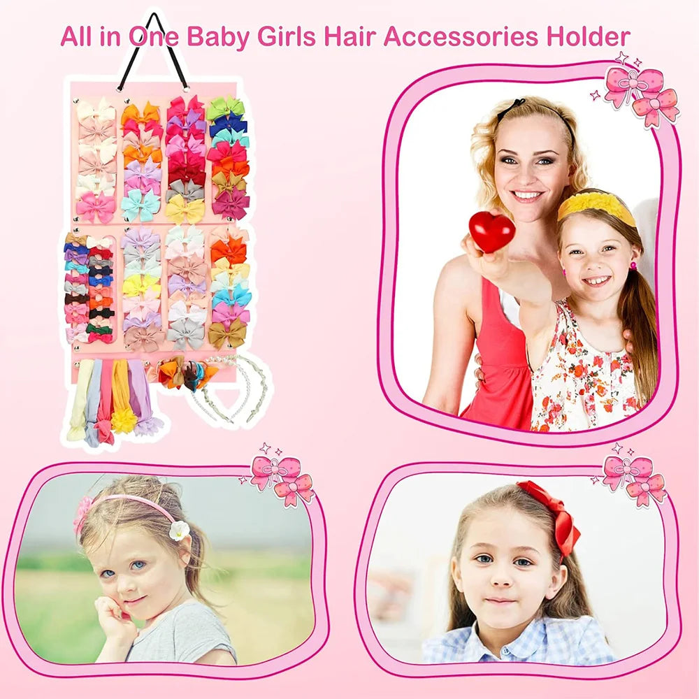 Hair Bows Holder Large Capacity Headband Organizer Wall Hanging Hair Clip Storage Hanger Space Saving Hair Girls Wall Decor