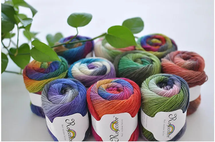50g Rainbow 100% Pure Wool Yarn,Long Dyed Gradient Knitting Yarn,DIY Shawl Sweater Scarf Clothing Crochet Thread Hand Woven Gift