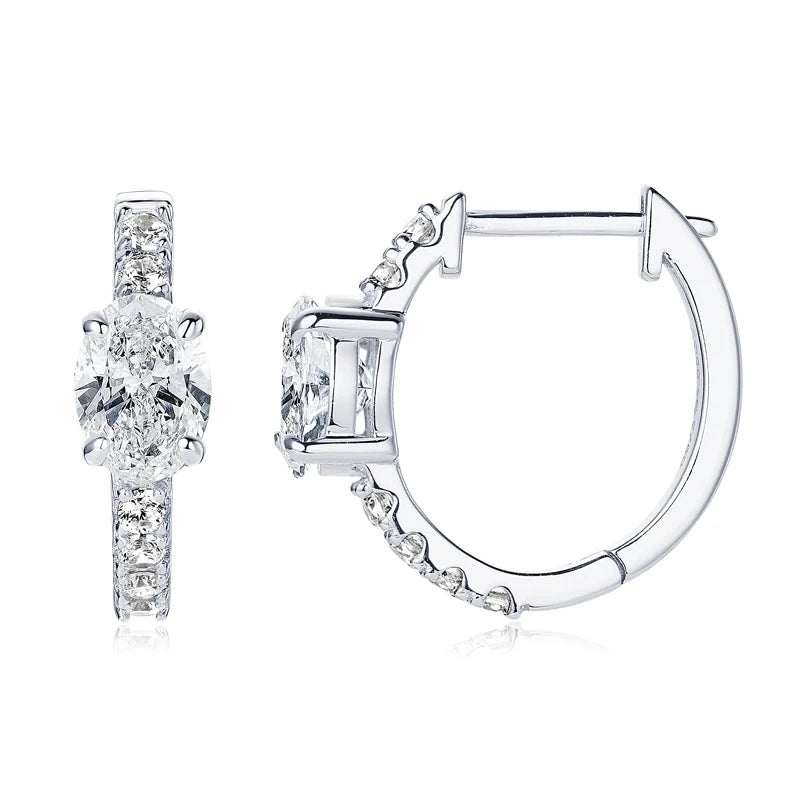 D Color 1ct Moissanite Oval Hoop Earrings – S925 Sterling Silver, VVS1, Excellent Cut