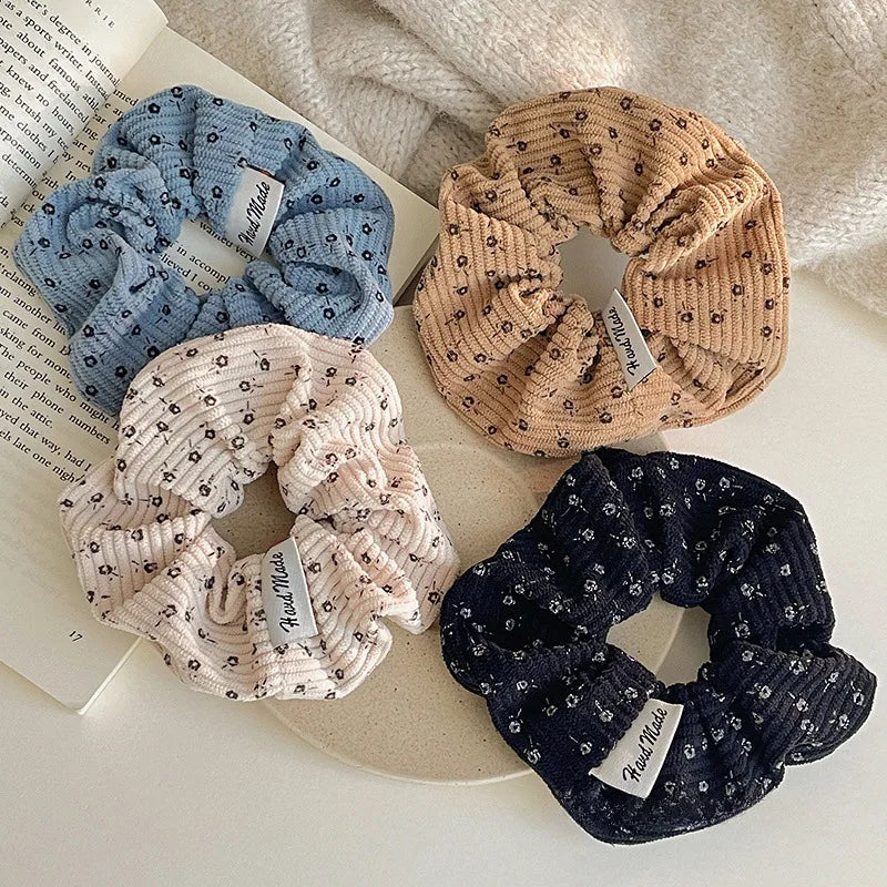 2025 Winter Korea Retro Corduroy Scrunchie Women Girl Elastic Hair Rubber Band Accessories Tie Hair Ring Rope Headdress Headwear
