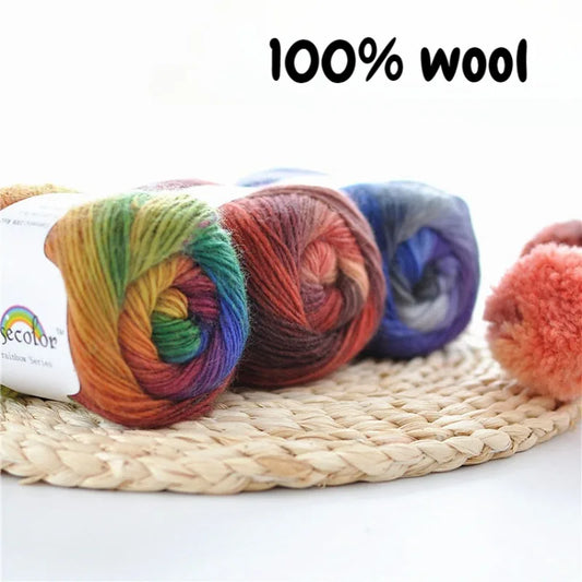 50g Rainbow 100% Pure Wool Yarn,Long Dyed Gradient Knitting Yarn,DIY Shawl Sweater Scarf Clothing Crochet Thread Hand Woven Gift