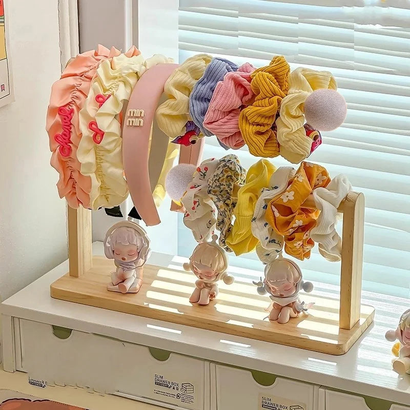 double-layer Scrunchie Holder, Wood Hair Tie Holder Organizer,Bracelet Holder,Hair Tie Storage,Female Headband Display Stand ﻿