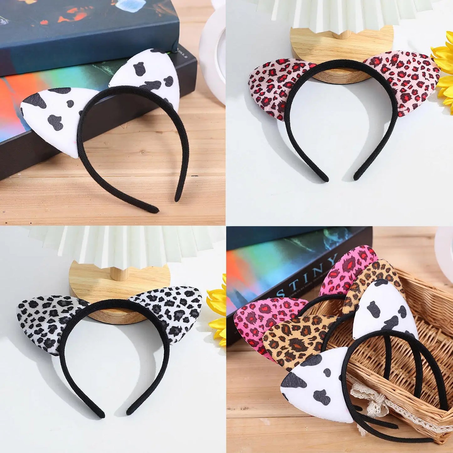 Vintage Leopard Print Cat Ears Headband For Girls Women Cute Cat Ears Hair Hoop Hairband Kid Hair Accessories Headwear