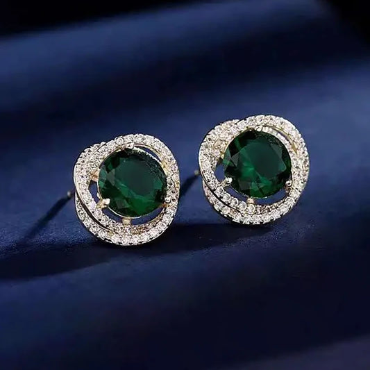 Classic Emerald Green Crystal Stud Earrings – Vintage Halo Round Design