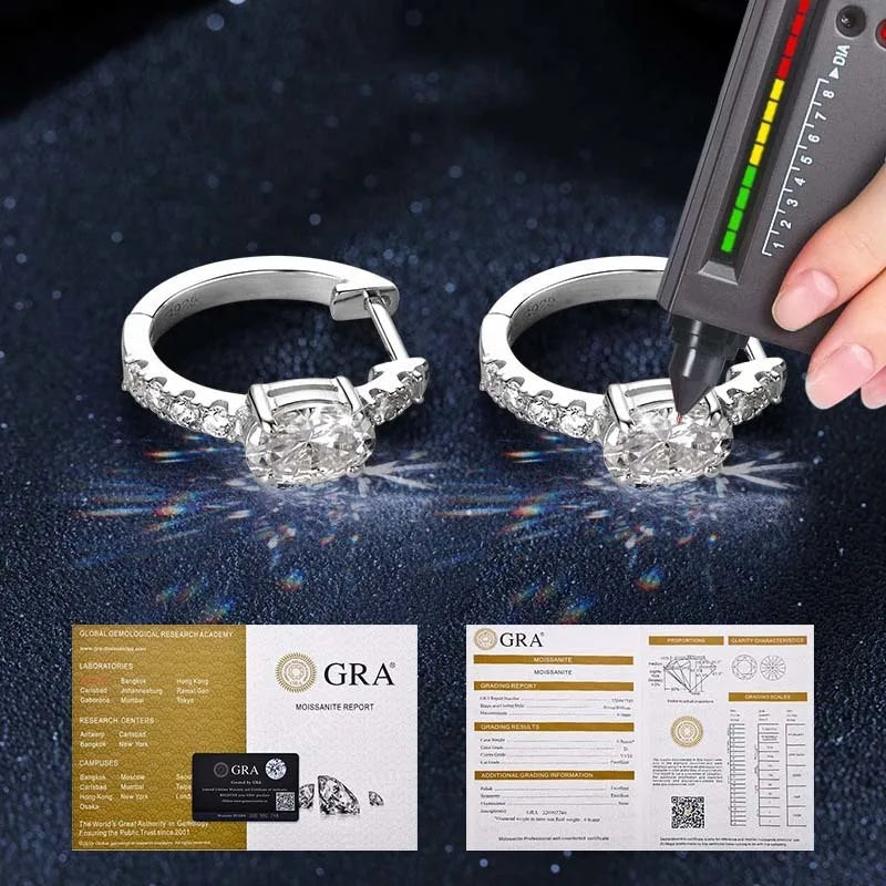 Moissanite hoop earrings with third-party certification card