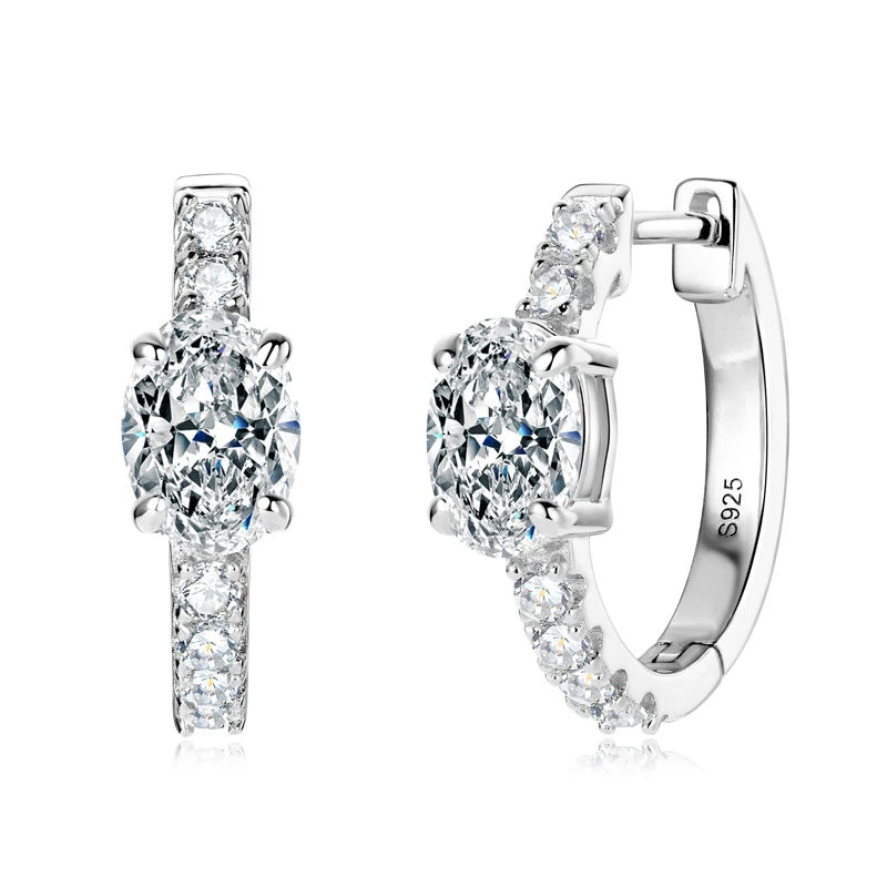D Color 1ct Moissanite Oval Hoop Earrings – S925 Sterling Silver, VVS1, Excellent Cut