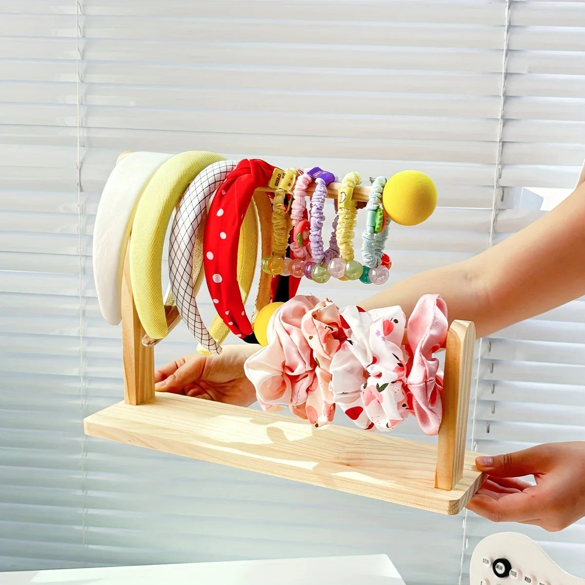 double-layer Scrunchie Holder, Wood Hair Tie Holder Organizer,Bracelet Holder,Hair Tie Storage,Female Headband Display Stand ﻿