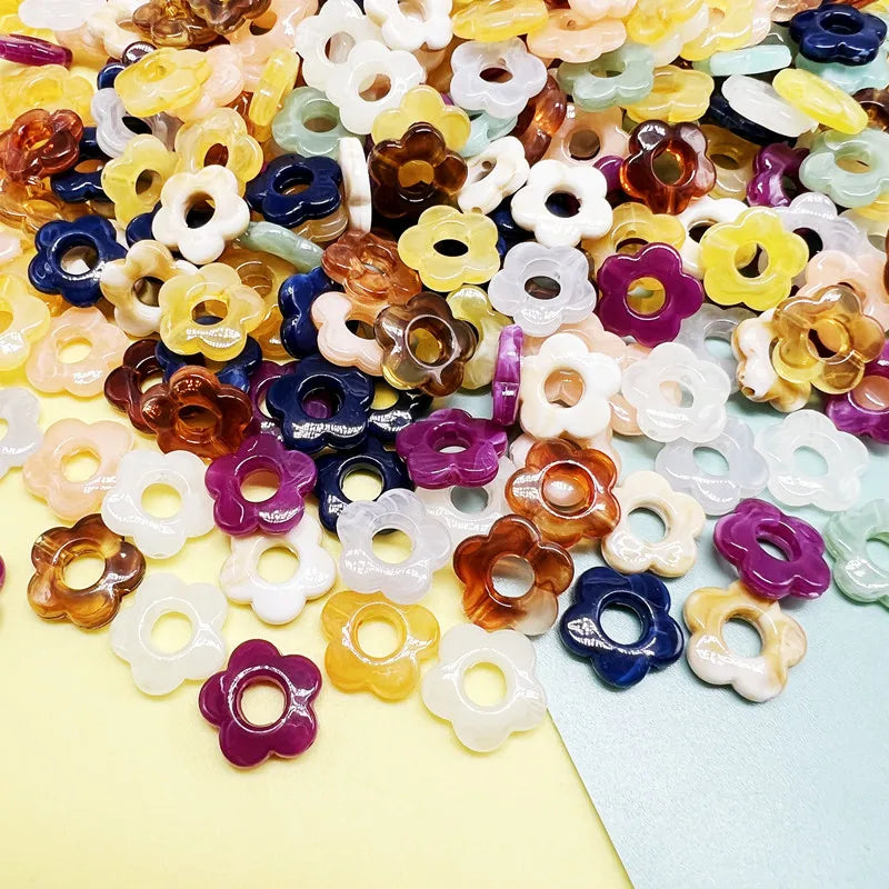 50pc 14mm Acrylic Multicolor Flower Beads For Hairpin Jewelry Making Accessories Resin Charms  Pendant DIY Handmade Material