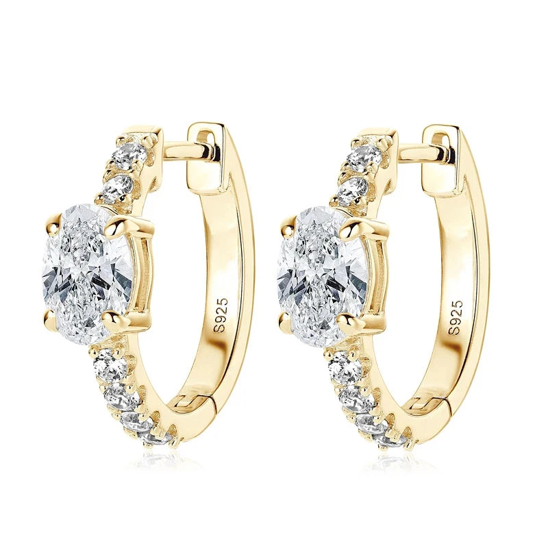 D Color 1ct Moissanite Oval Hoop Earrings – S925 Sterling Silver, VVS1, Excellent Cut