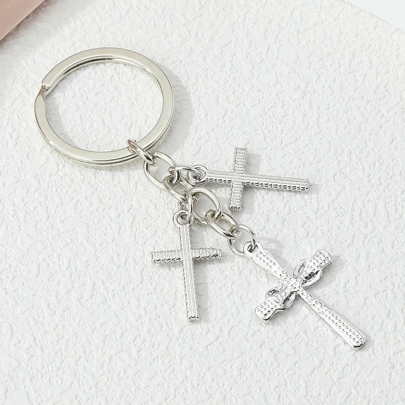 Silver Cross Charm Keychain – Multi-Cross Zinc Alloy Christian Keyring Gift