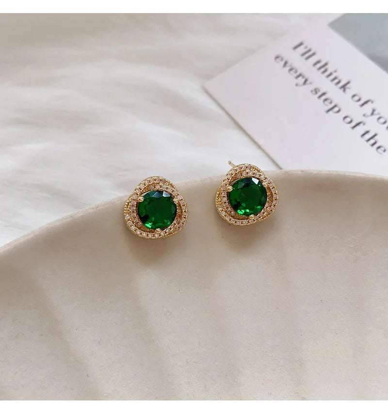 Classic Emerald Green Crystal Stud Earrings – Vintage Halo Round Design