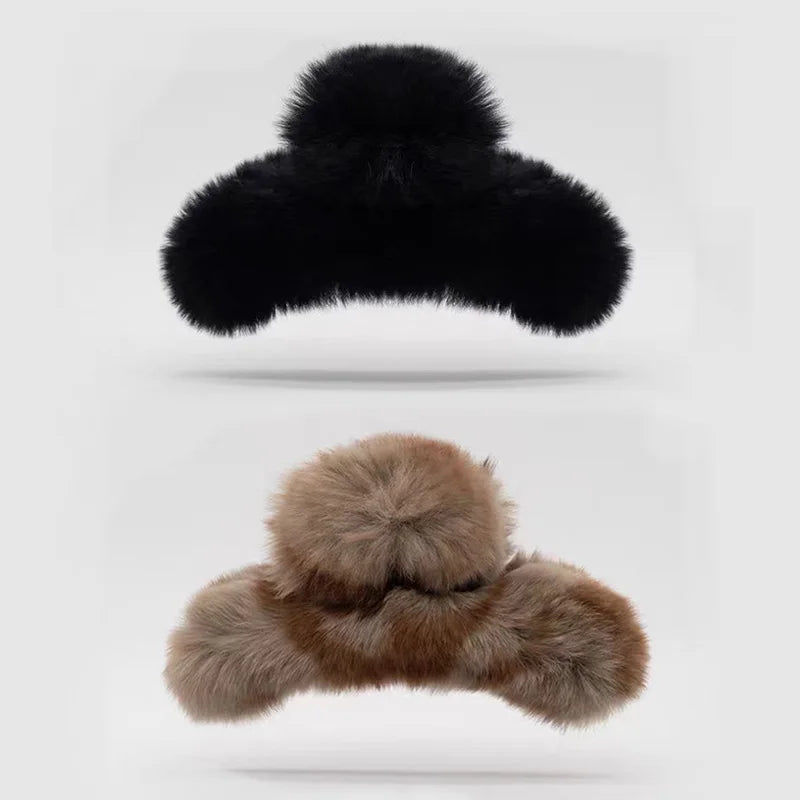 1/2PCS Large plush clip with a high-end feel, autumn and winter furry hair clip, women's temperament, and hair styling