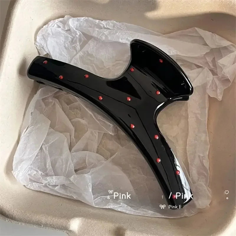 2pcs Women Vintage Red Polka Dot Ribbon Bow Shark Clip Hairpin Hair Claw Crab Barrettes Elegant Headwear Hair Accessories Gift