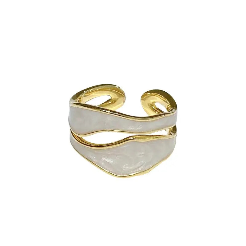 1pc Vintage White Enamel Metal Irregular Shape Geometric Open Adjustable Ring for Women Girl Fashion Jewelry Birthday Gifts