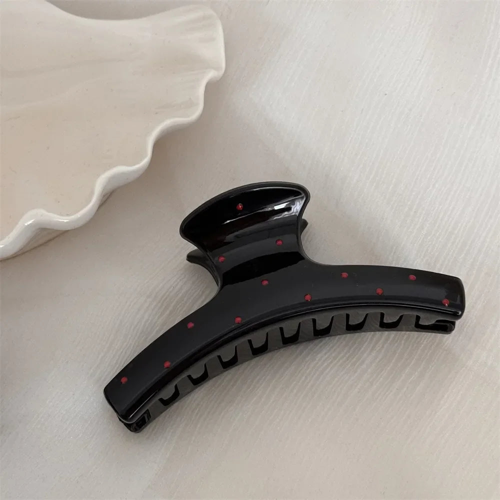 2pcs Women Vintage Red Polka Dot Ribbon Bow Shark Clip Hairpin Hair Claw Crab Barrettes Elegant Headwear Hair Accessories Gift