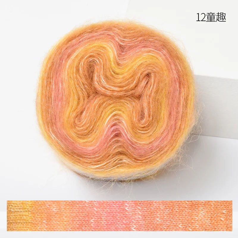 250M Rainbow Gradient Color Cake Yarn Organic Cotton Blend Yarn DIY Spring/Summer Crochet Skirt Lace Line Hand-Woven Soft Yarn