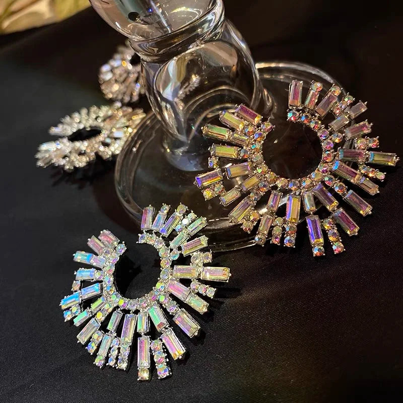 Vintage Rhinestone Burst Earrings | Aurora & Silver Sunburst Statement Studs