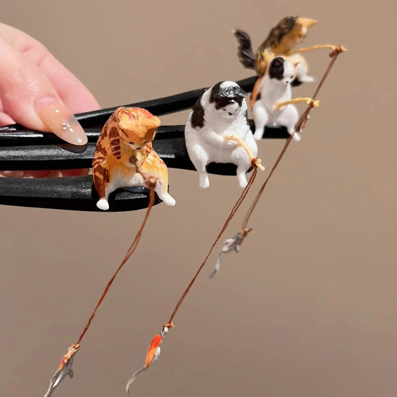 Retro Wooden Hair Stick Hairpin for Women Cute Cat Tassel Hair Clip Chopstick Bun Maker Hanfu Headdress Jewelry Hair Accessories