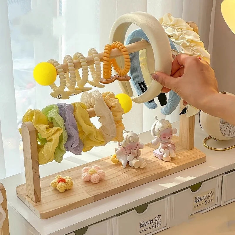 double-layer Scrunchie Holder, Wood Hair Tie Holder Organizer,Bracelet Holder,Hair Tie Storage,Female Headband Display Stand ﻿