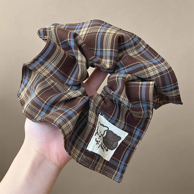 Oversized Plaid Square Scrunchie – Soft Elastic Hair Band