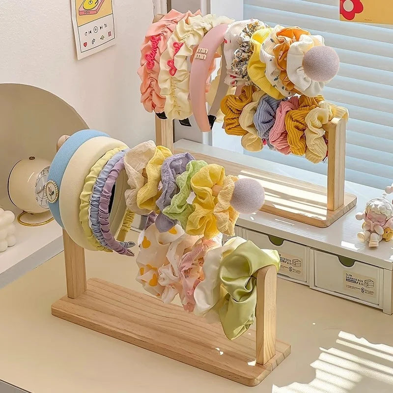 double-layer Scrunchie Holder, Wood Hair Tie Holder Organizer,Bracelet Holder,Hair Tie Storage,Female Headband Display Stand ﻿