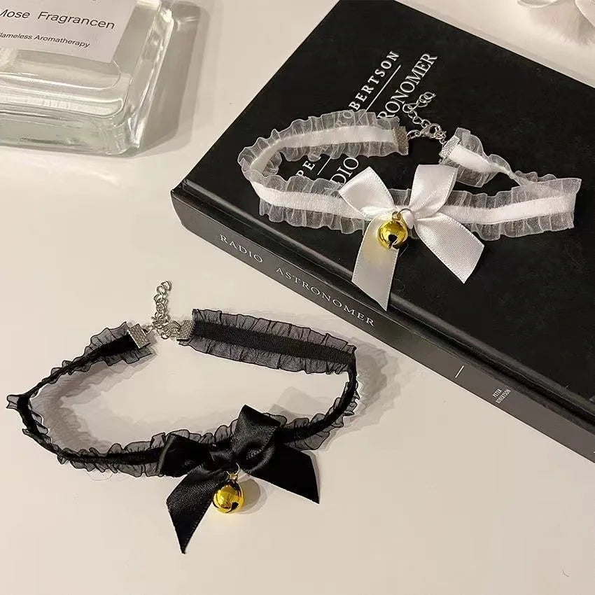 Sexy Cat Ears Headband for Women Girls Lace Bow Necklace Plush Bell Hairband Cosplay Masquerade-Party Costume Hair Accessories