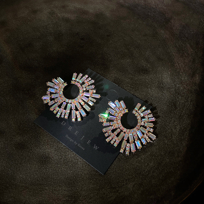 Vintage Rhinestone Burst Earrings | Aurora & Silver Sunburst Statement Studs