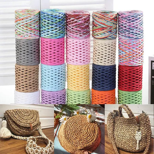 200M Natural Raffia Straw Yarn For Knitting Crocheting Paper Threads DIY Handmade Summer Sunhat Beach Bag Freeshipping