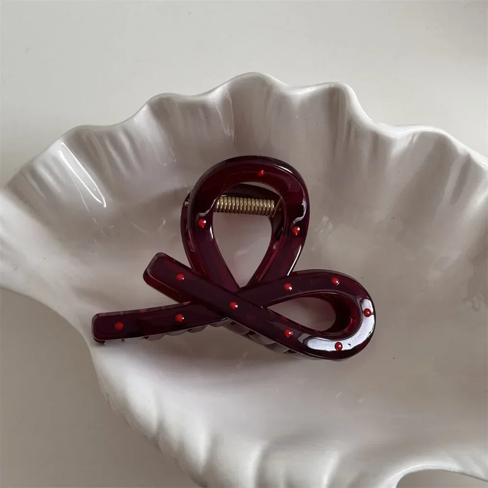 2pcs Women Vintage Red Polka Dot Ribbon Bow Shark Clip Hairpin Hair Claw Crab Barrettes Elegant Headwear Hair Accessories Gift