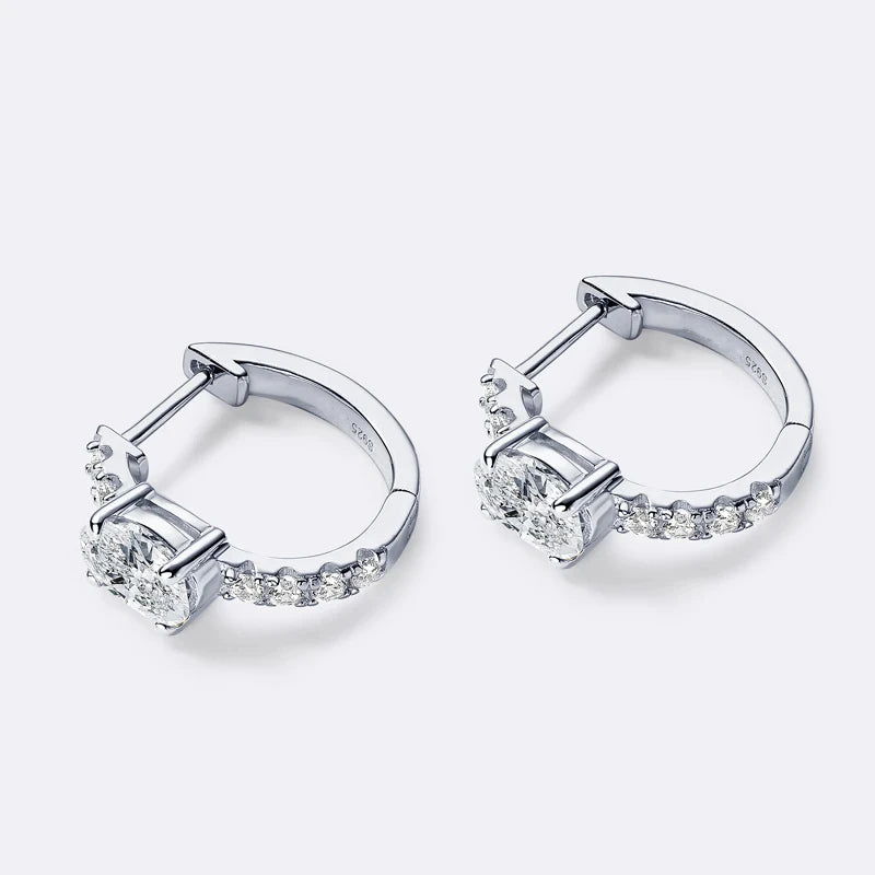 D Color 1ct Moissanite Oval Hoop Earrings – S925 Sterling Silver, VVS1, Excellent Cut