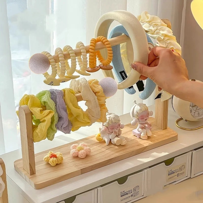 double-layer Scrunchie Holder, Wood Hair Tie Holder Organizer,Bracelet Holder,Hair Tie Storage,Female Headband Display Stand ﻿