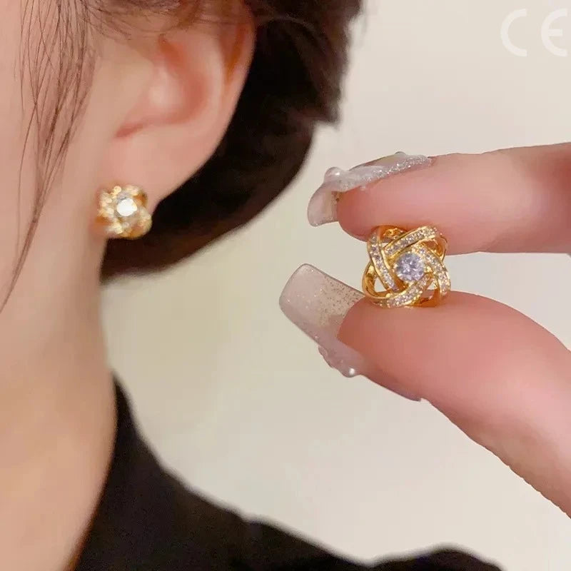 New Exquisite Shiny Zircon Heart Flower Earrings Korean Elegant Square Geometric Crystal Earrings for Women Fashion Jewelry Gift