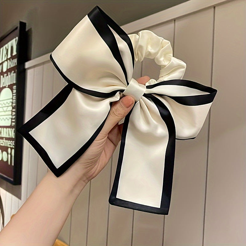 Elegant Two-Tone Bow Hair Tie – Large Ribbon Scrunchie for Women