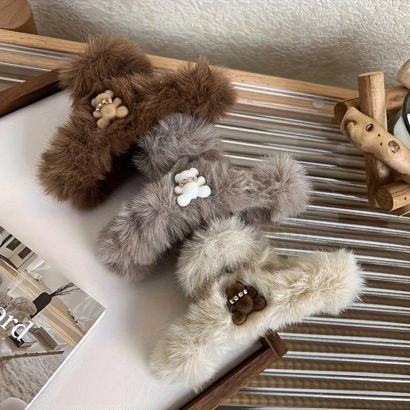 1/2/3pcs Plush Cute Bear Hair Clip Headwear Hair Accessories For Girls