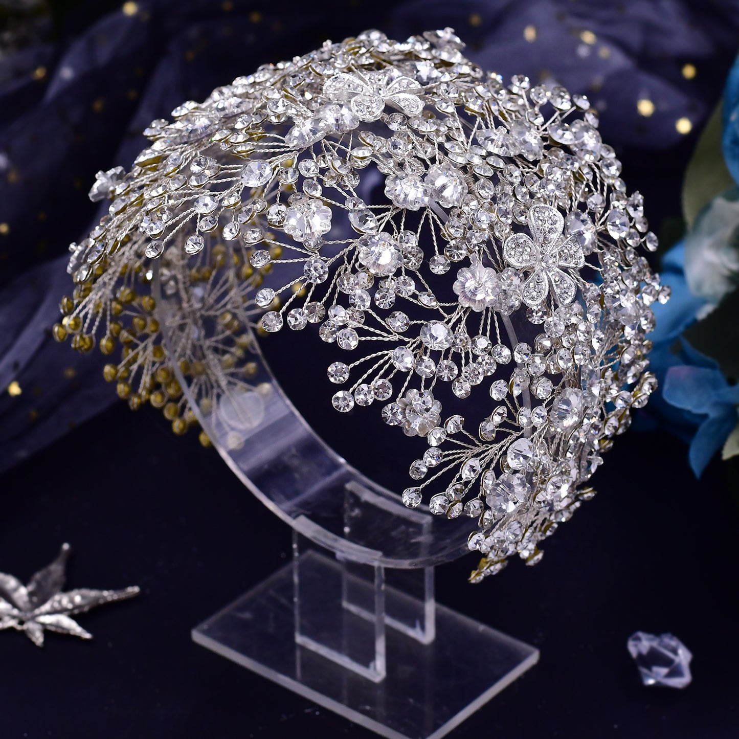 European and American cross-border rhinestone handmade rhinestone silver alloy hair accessories hairband ornaments accessories for brides