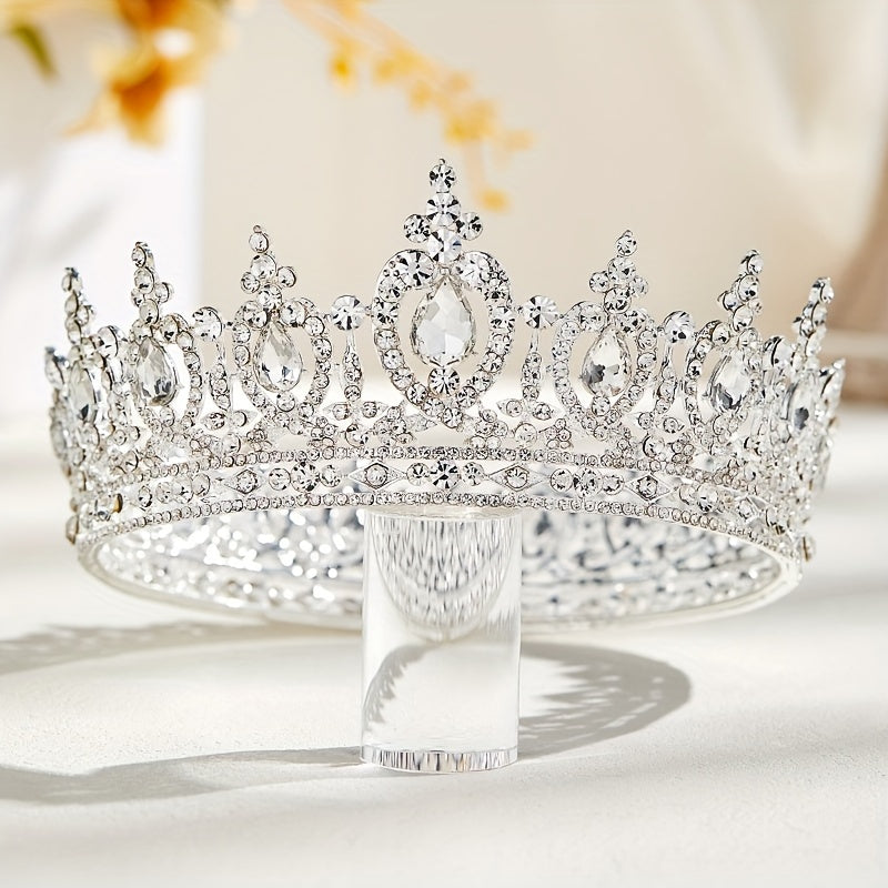 Exquisite Crystal Queen Crown - Sparkling Rhinestone Tiara for Women, Bridal Party, Pageant, Wedding Hair Accessories, Silver Plated, Durable, Adjustable, Comfortable, Ideal for Brides, Birthday Girls, and Queens