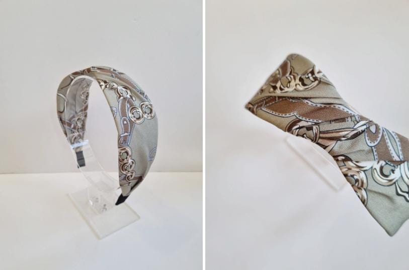 Wide Scarf Twist Bandana Style Headband - Chain & Belt Pattern Made in Korea [with Pinkluvme]