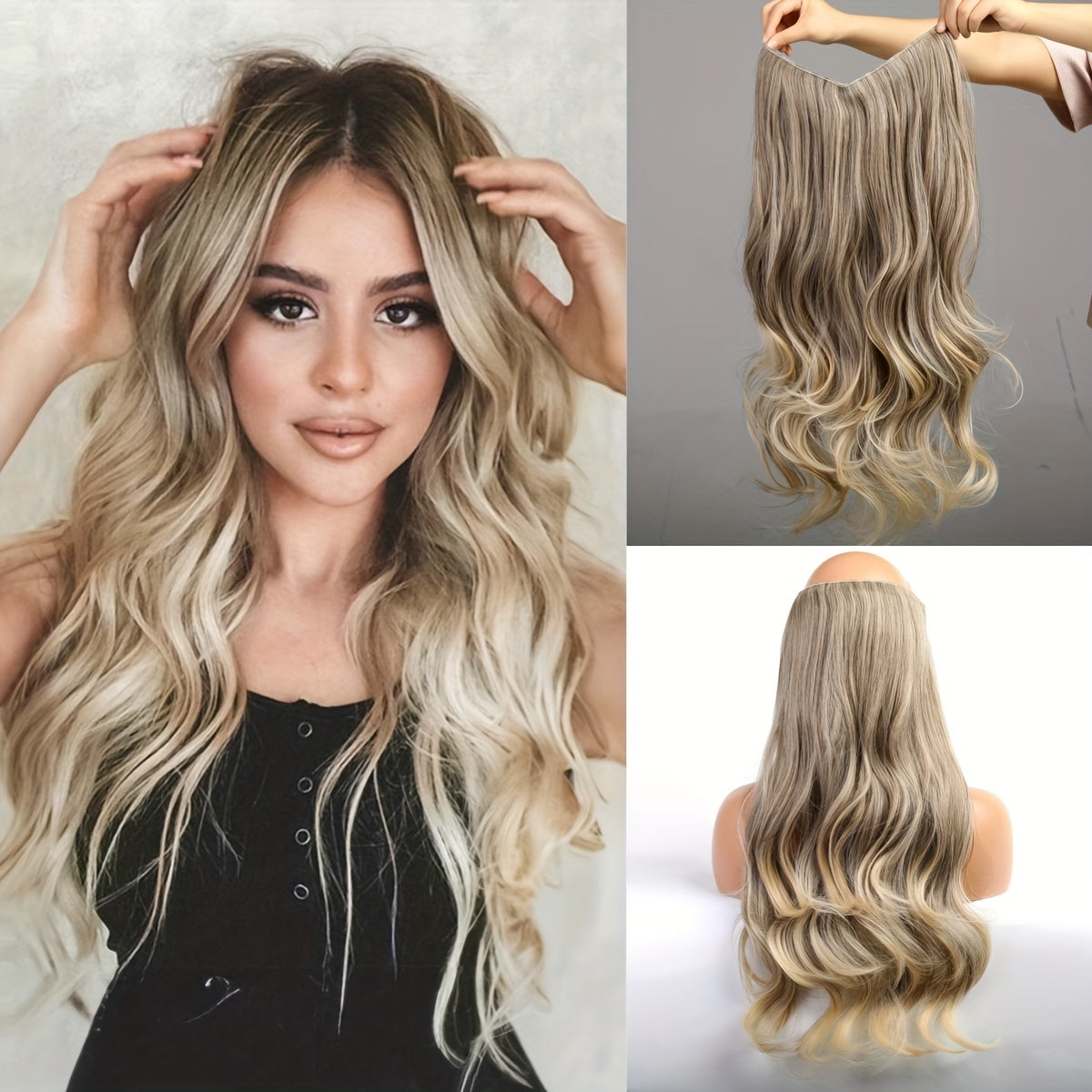 22inch 4clips Long Straight Hair Pieces Synthetic Fishing Line Hair Extensions Elegant For Daily Use Hair Accessories